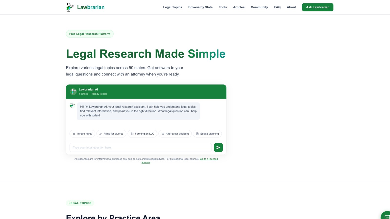 Lawbrarian product interface
